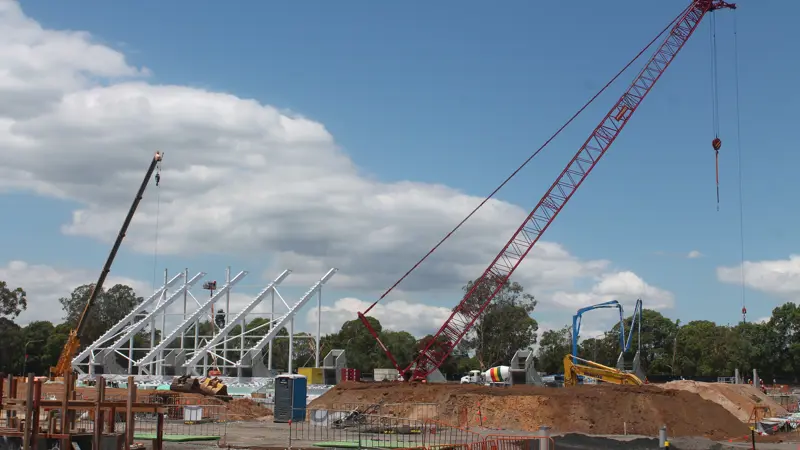 Stadium Raker Behind the hoarding: Penrith Stadium in progress | Penrith Stadium